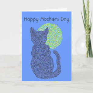 Cartão Z Black Cat & Moon Happy Mothers Day Love The Cat