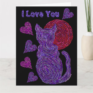 Cartão Z Purple Cat And The Moon Cat Lover Anniversary