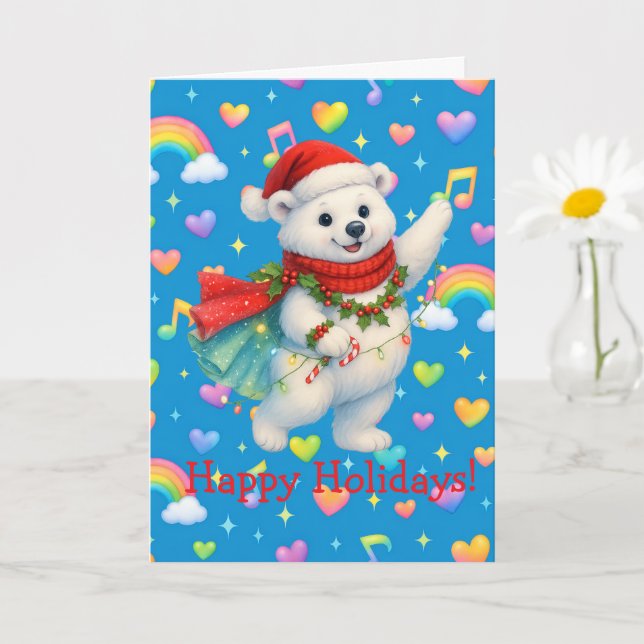 Cartão Zarah’s Winter Twirl — Pastel Rainbow Hearts Holid (Planta pequena)