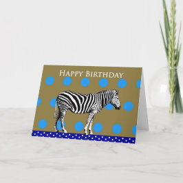 Cartão Zebra em um fundo manchado, feliz aniversario