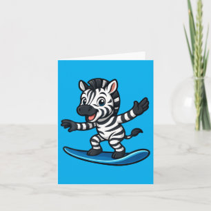 Cartão Zebra Fofo de Surfe Animal Divertido Praia Vibraçõ