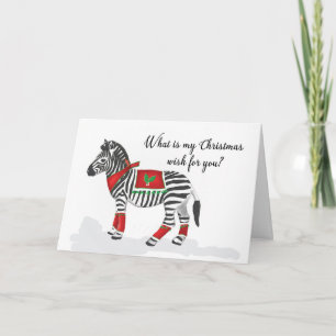 Cartão Zebra Vestida de Natal com Desejos Engraçados.