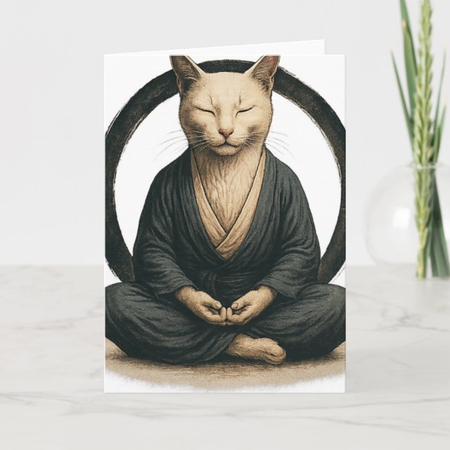 Cartão Zen Meditating Cat – Enso Circle Mindful Yoga Art  (Frente)