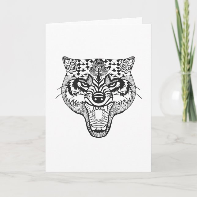 Cartão Zentangle inspirou o lobo (Frente)