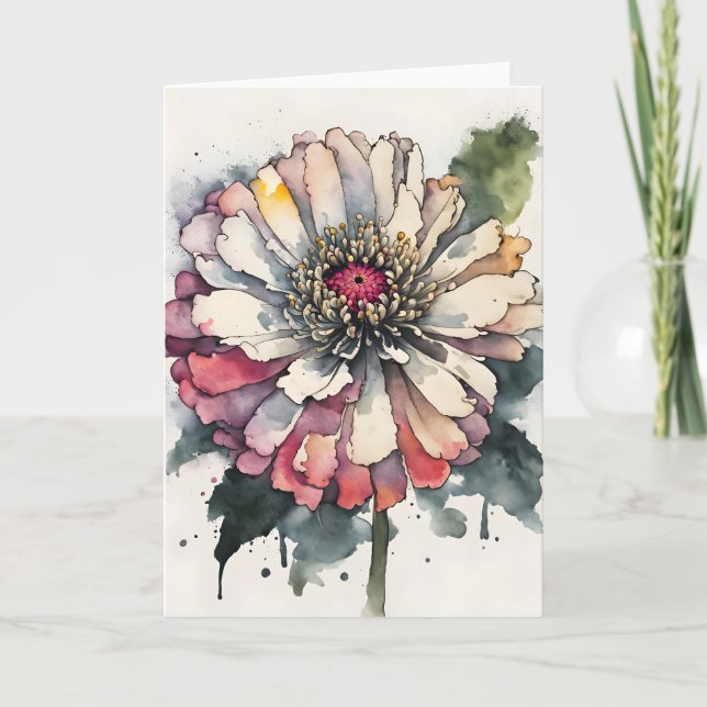 Cartão Zinnia - Flores aquarela (Frente)