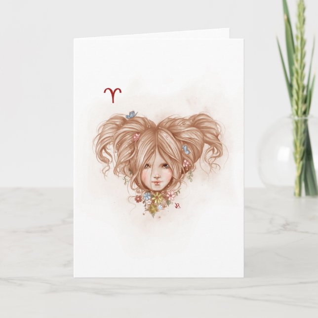Cartão Zodiac Girl Greeting Card: Aries (Frente)
