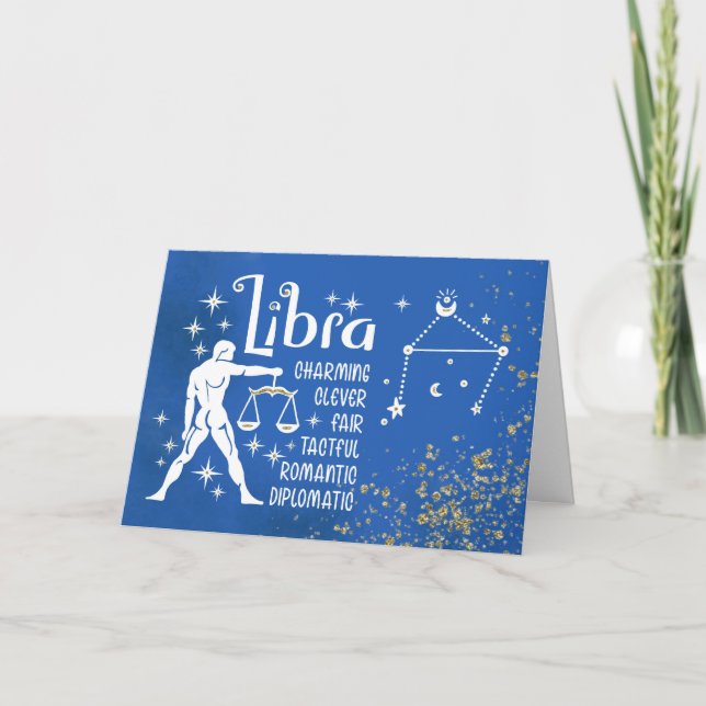 Cartão Zodiac Libra Birthday com Sinal Constelação (Frente)