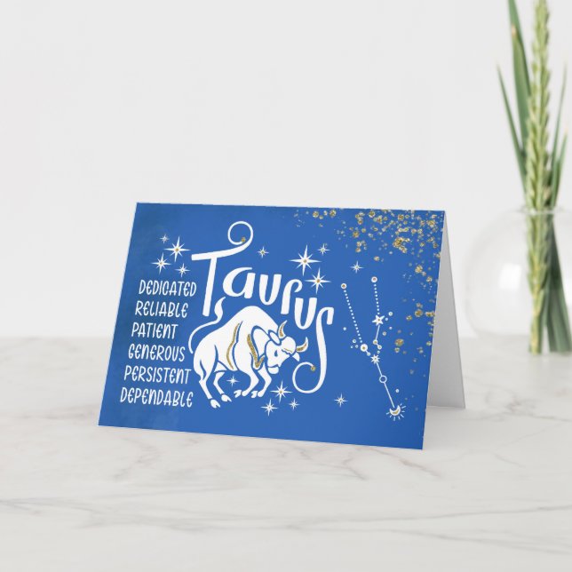 Cartão Zodiac Taurus Birthday com Sinal Constelação (Frente)