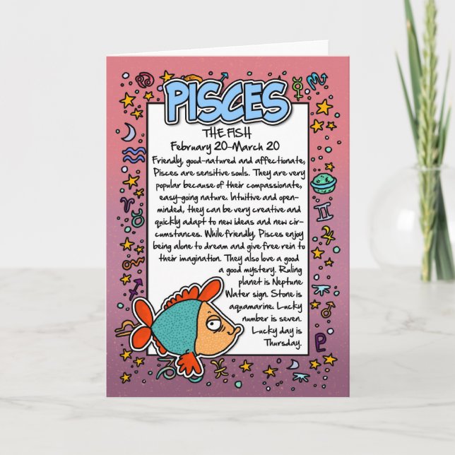 Cartão Zodíaco - Fatos Divertidos sobre Peixes (Frente)