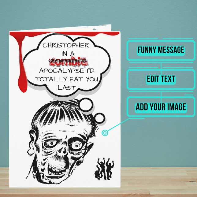 Cartão Zombie Birthday Engraçado (This funny card features an illustration of a zombie, currently a pop culture phenomenon.)