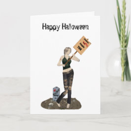 Cartão Zombie Pin Up Girl Protest II Halloween Card