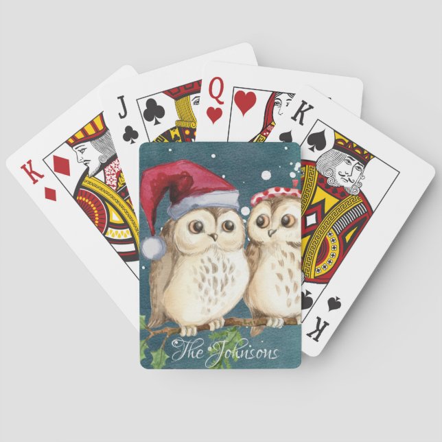 Cartas de Baralho Clássicas de Corujas de Natal Pe (Verso)