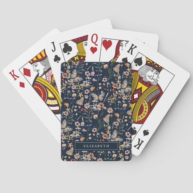 Cartas de Baralho Clássicas Navy Blue Wildflower (Navy Blue Wildflower Classic Playing Cards by Painted Paperie
)