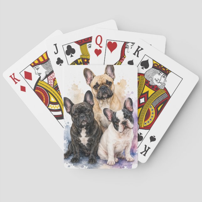 Cartas de Baralho com Aquarela de Bulldog Francês (Verso)