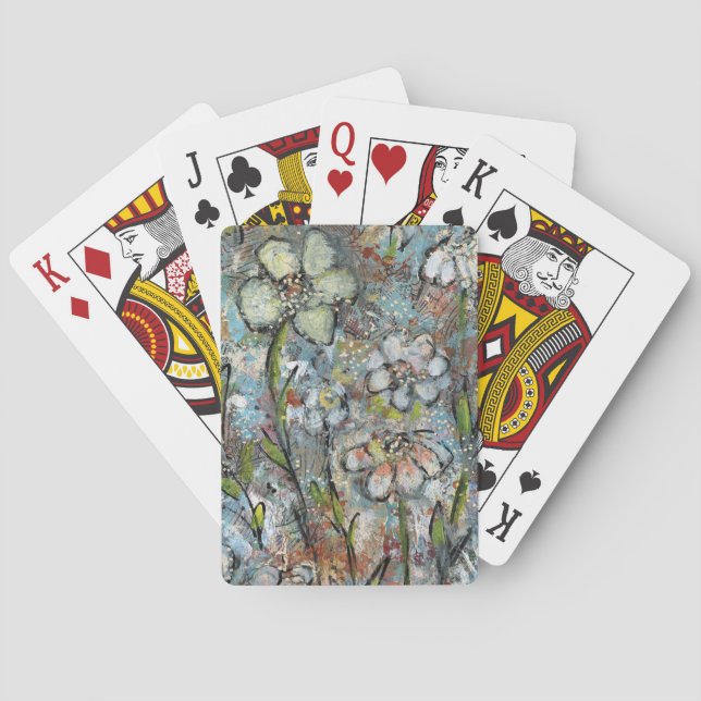 Cartas de baralho com design floral de mídia mista (Verso)