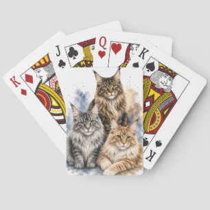 Cartas de Baralho com Gato Maine Coon em Aquarela
