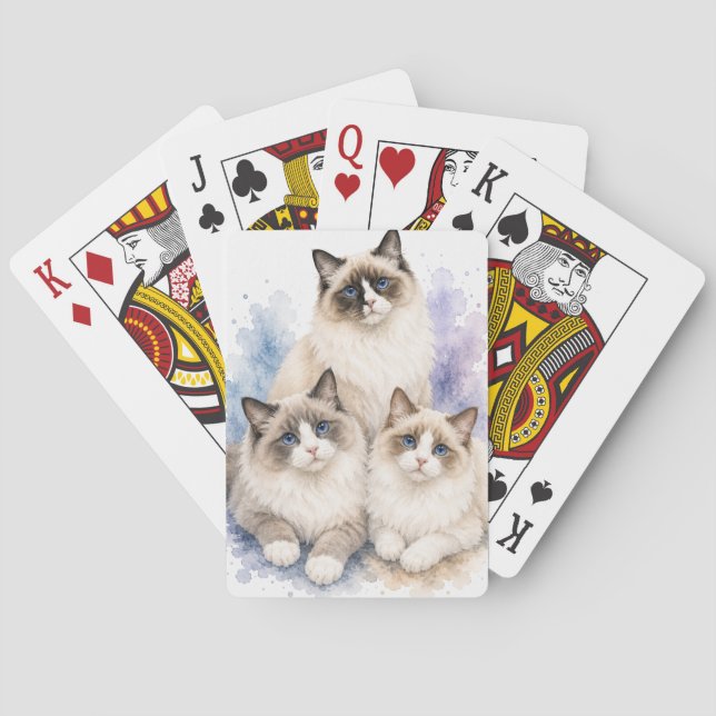 Cartas de Baralho com Gatos Ragdoll em Aquarela (Verso)