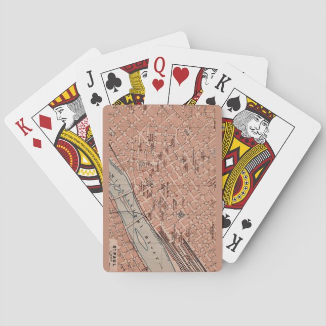 Cartas de Baralho com Mapa Antigo de St Paul MN (Verso)