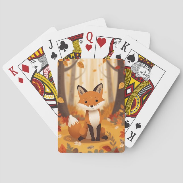 Cartas de Baralho Cute Woodland Fox em Folhas de O (Verso)