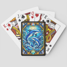 Cartas de Baralho de Golfinhos em Vidro Colorido