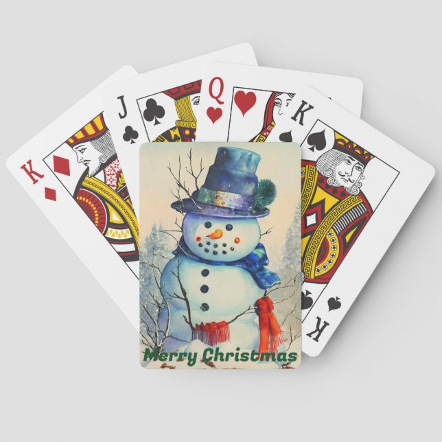 Cartas de Baralho de Homem de Neve em Aquarela (Verso)