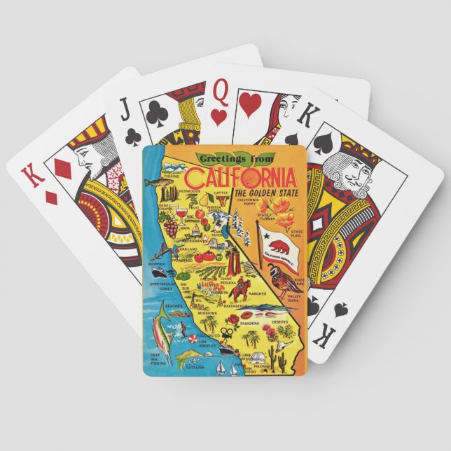 Cartas de Baralho de Mapa Colorido da Califórnia (Verso)