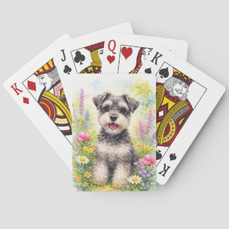 Cartas de Baralho do Filhote de Schnauzer e Flor S