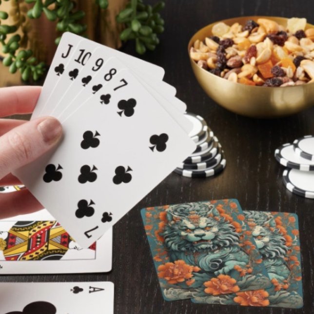 Cartas de baralho Flu Lion of Wisdom  (Asian Lion Head poker type playing cards . Easy to shuffle smooth card stock. 2.5" x 3.5" poker size)