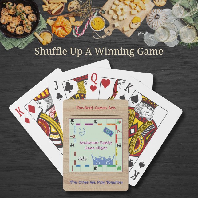 Cartas de Baralho Noturnas Casuais e Divertidas (Custom board game playing cards featuring a printed wood design and sentimental family quote.)
