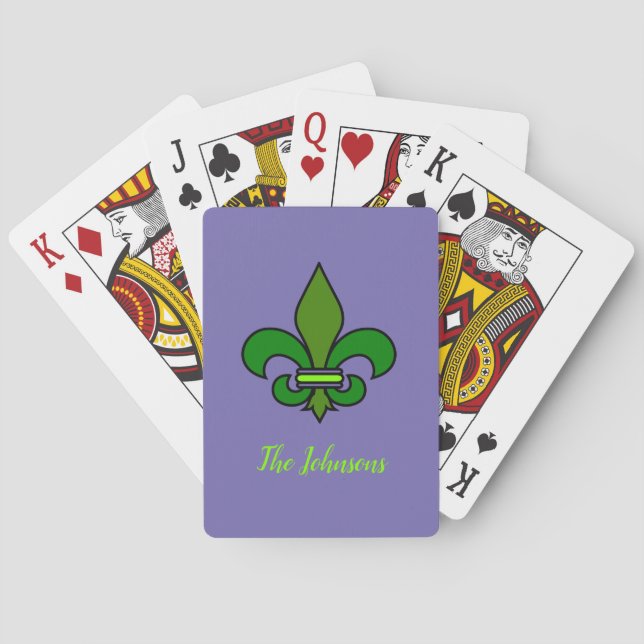 Cartas de Baralho Roxas Fleur de Lis do Mardi Gras (Verso)