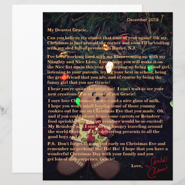 Cartas de Papai Noel Gingerbread Man (Frente/Verso)