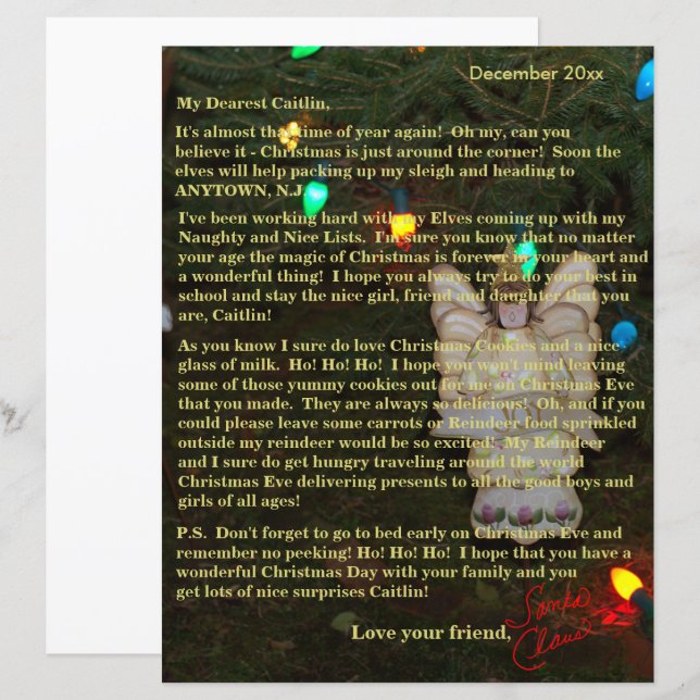 Cartas Personalizadas do Papai Noel Anjo (Frente/Verso)
