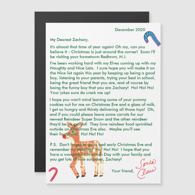 Cartas Personalizadas do Papai Noel com Rena Magné (Frente/Verso)