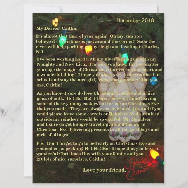Cartas Personalizadas do Papai Noel Luzes do Anjo (Frente)
