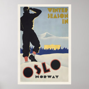 Cartaz Antigo de Oslo Noruega - Impressão Enquadra