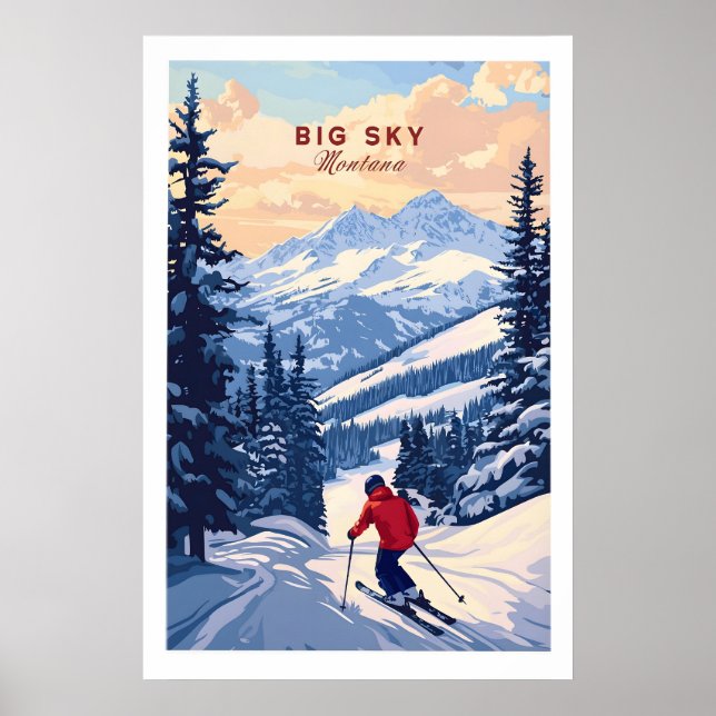 Cartaz Big Sky Montana - Impressão de Esqui 1 (Frente)