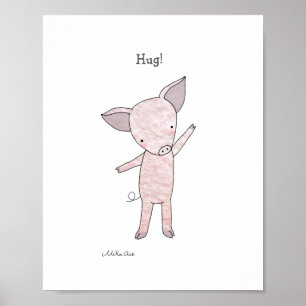 Cartaz de Abraço de Porco Fofo Impressão de Arte d