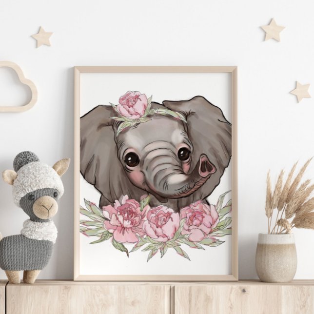 Cartaz de Animal de Elefante Bebê Rosa | Impressão (Criador carregado)