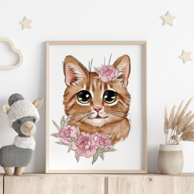 Cartaz de Animal de Gatinho Bebê Rosa | Impressão  (Criador carregado)