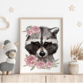Cartaz de Animal de Rose Raccoon Bebê | Impressão