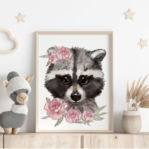 Cartaz de Animal de Rose Raccoon Bebê Impressão