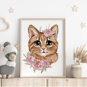 Cartaz de Animal Gatinho Bebê Rosa   Impressão de 