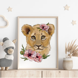 Cartaz de Animal Rosa Leão Bebê   Impressão de Par