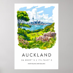 Cartaz de Aquarela de Auckland Impressão de Viagem