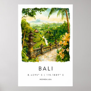 Cartaz de Aquarela de Bali Impressão de Viagem de