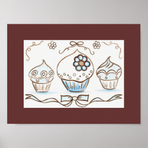 Cartaz de Arte de Cupcake Azul Impressão