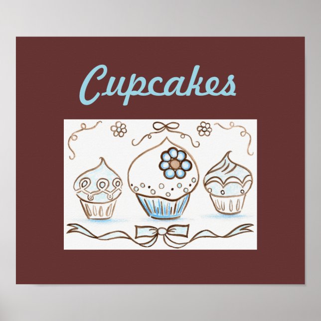 Cartaz de Arte de Cupcake Azul para Impressão (Frente)