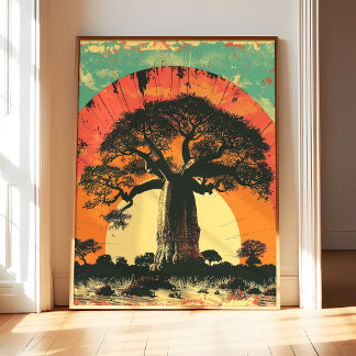 Cartaz de Arte de Impressão da Árvore Baobá, Arte 