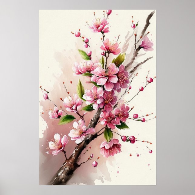 Cartaz de Arte de Impressão de Flores de Cerejeira (Frente)
