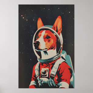 Cartaz de Astronauta Basenji, Impressão Retro Base